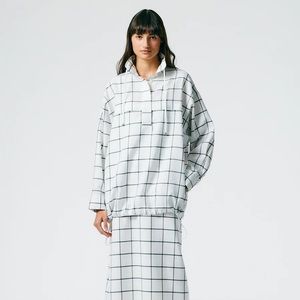 Tibi FW21 Windowpane Print Anorak Shirt
